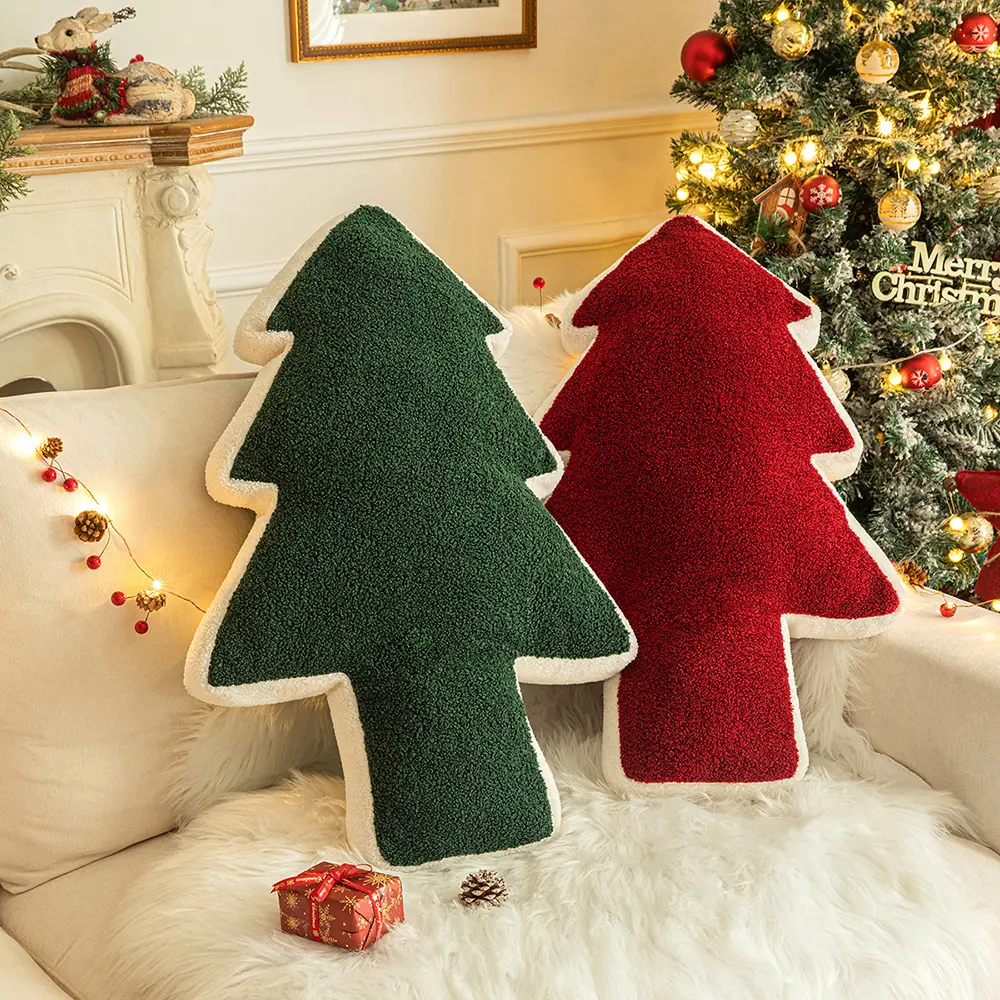 Red Christmas Party Outdoor Home Cushion Decorations Cute Tree Shaped Hugging Pillow Stuffed Christmas Decor