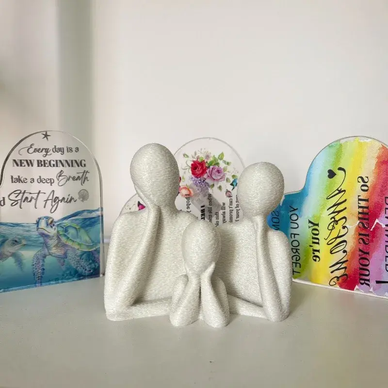 new 3D printing decoration for a family of three Abstract Family Figurines Set, Black & White, Home Decor Ornament