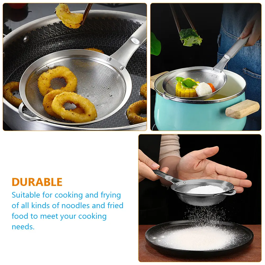 2pcs Mesh Strainer Rust-Proof High Temp Resistant Oil Food Drainage Tool Kitchen Accessory Reusable Wear-Resistant Ergonomic