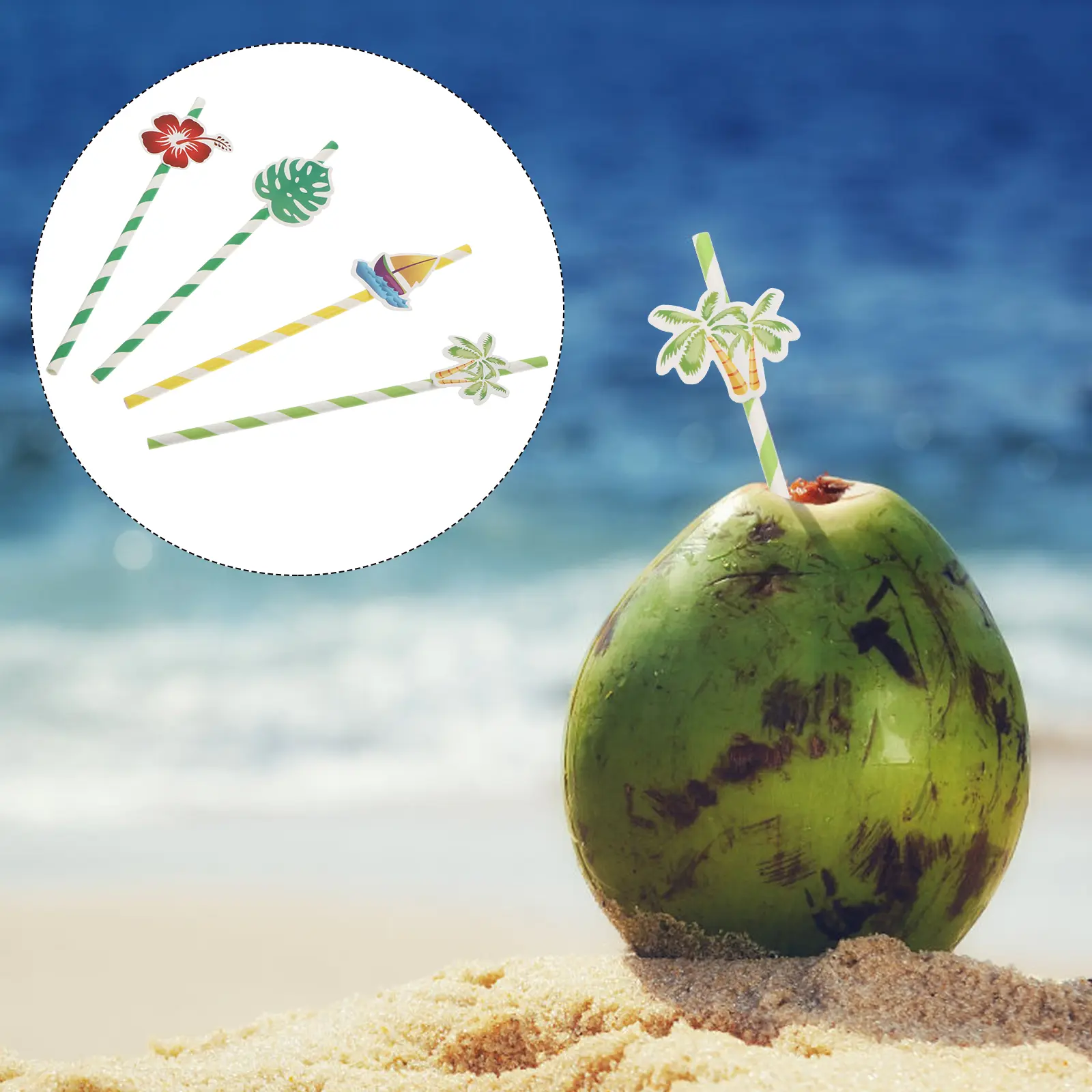 40Pcs Coconut Tree Paper Straws Festive Drinking Straws for Christmas Wedding Birthday Tropical Theme Hawaii Party Paper Straws