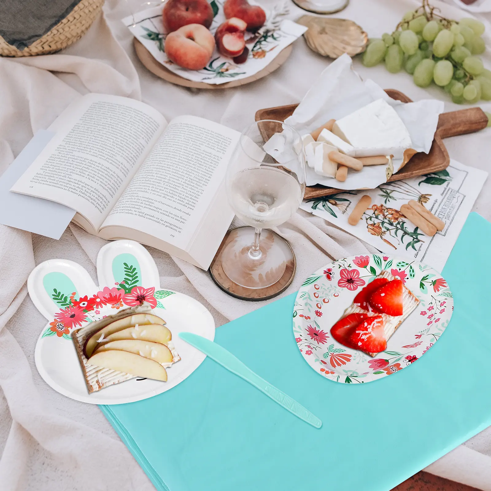 1 Set Tableware Set Eco-Friendly Cardboard Cutlery Durable Birthday Pool Party Supplies Plates Cups Paper Plates Outdoor Picnic