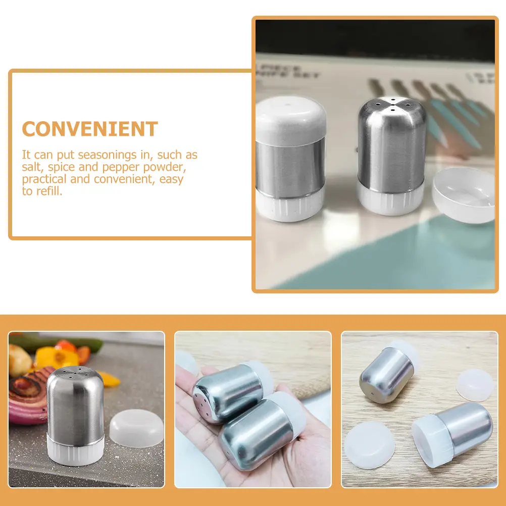2pcs Stainless Steel Seasoning Bottle Kitchen Condiment Jar Salt Pepper Spice Storage Container for Household