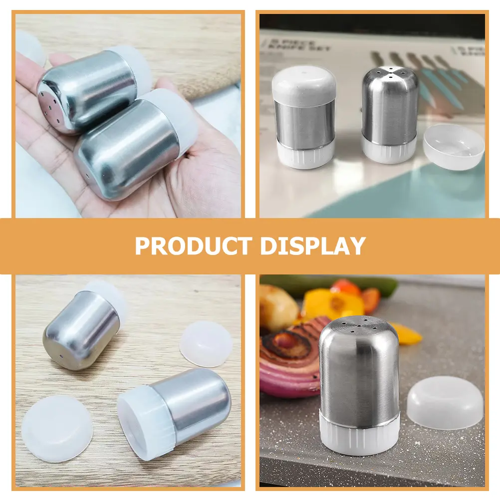 2pcs Stainless Steel Seasoning Bottle Kitchen Condiment Jar Salt Pepper Spice Storage Container for Household