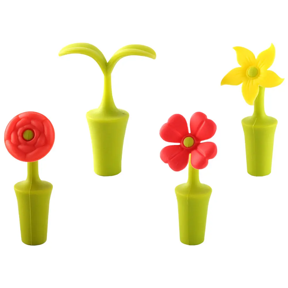 4pcs Silicone Bottle Stoppers Sealed Caps for Party Flower Decorative Sunflower Plugs Resistant Anti Rust