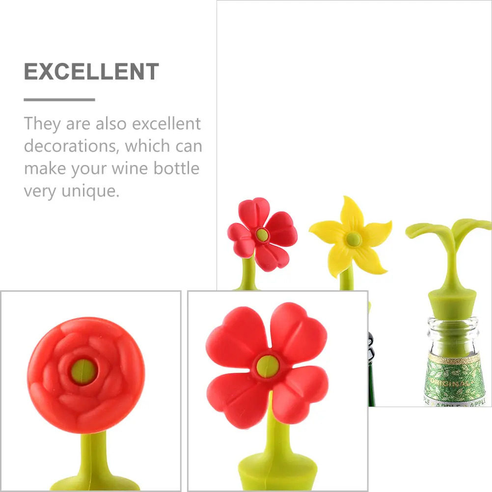 4pcs Silicone Bottle Stoppers Sealed Caps for Party Flower Decorative Sunflower Plugs Resistant Anti Rust