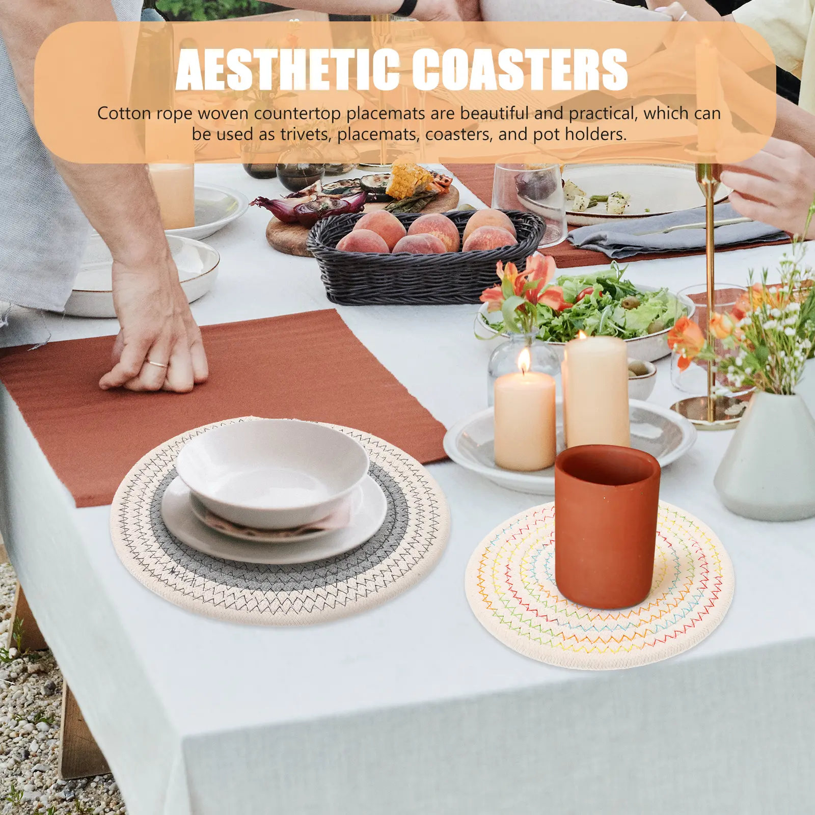 Woven Placemats for Dining Table Hot Pads Countertops Braided Coasters Kitchen Pot Holders Cotton