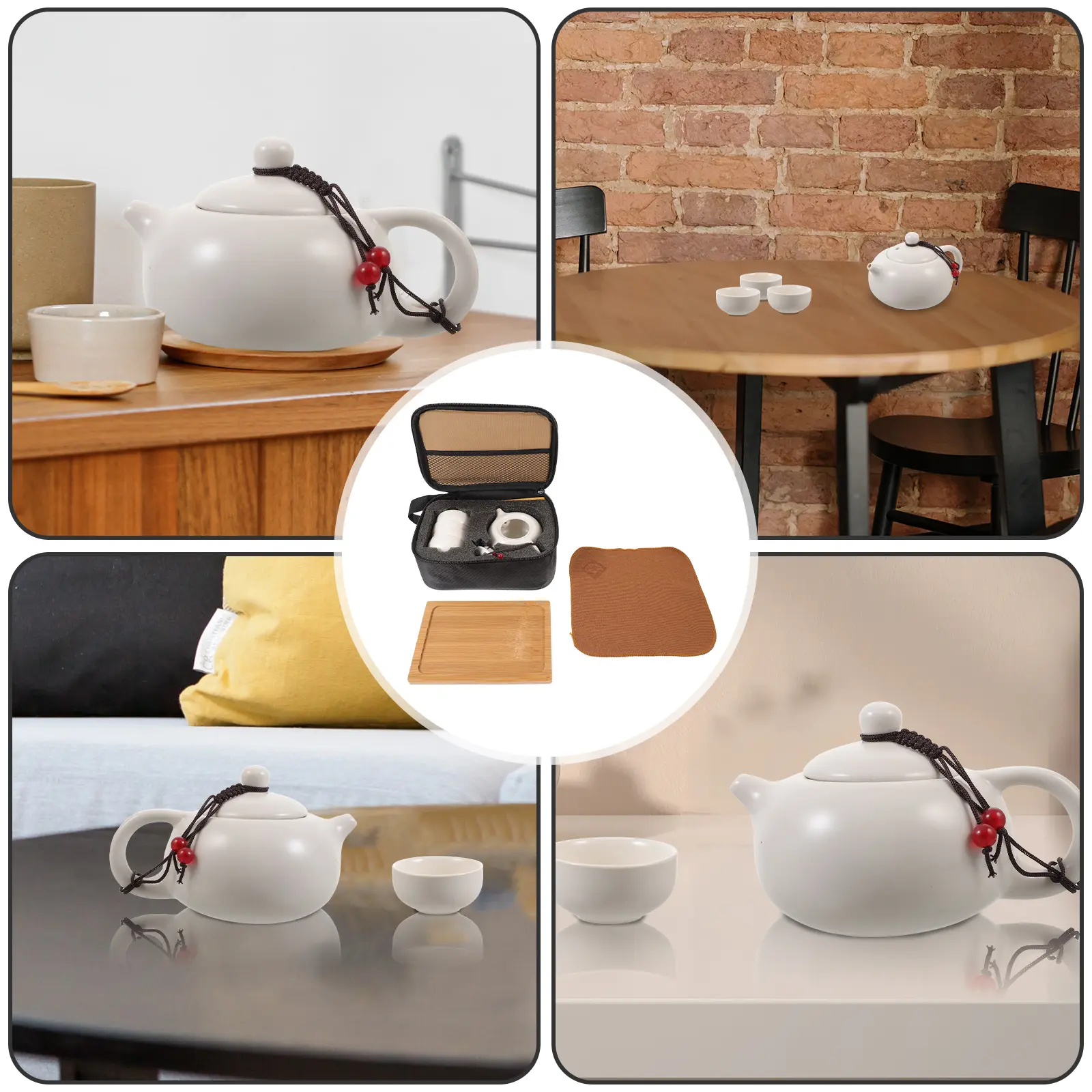 1 set Portable Tea Set Travel Suit Ceramic Pot Teacup Set Chinese Teaware Kit with Storage Bag for Home Outdoor Use for Families
