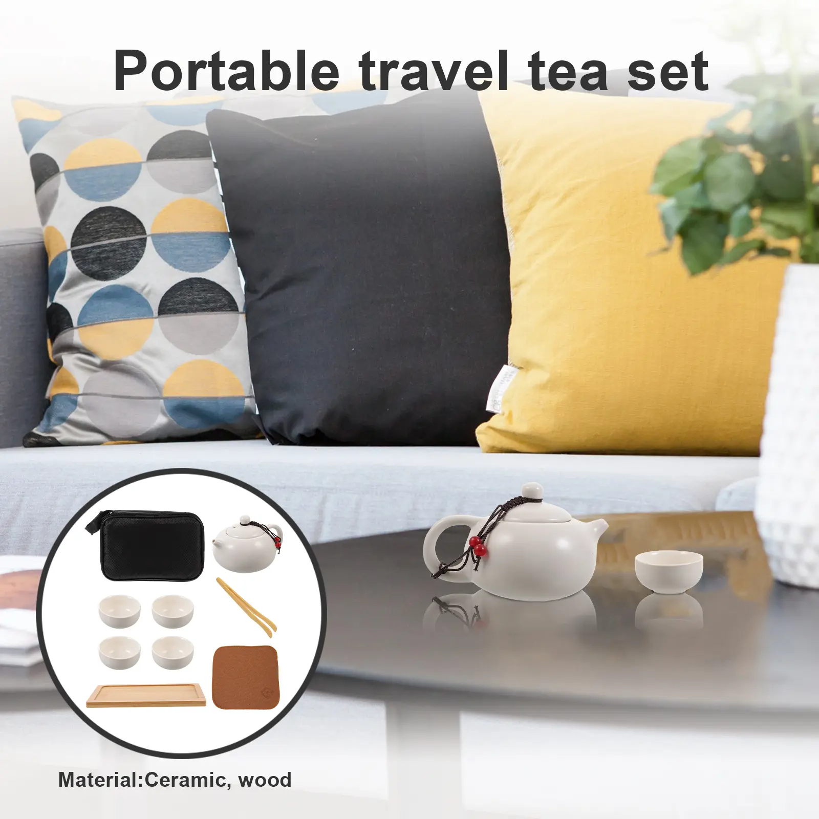 1 set Portable Tea Set Travel Suit Ceramic Pot Teacup Set Chinese Teaware Kit with Storage Bag for Home Outdoor Use for Families