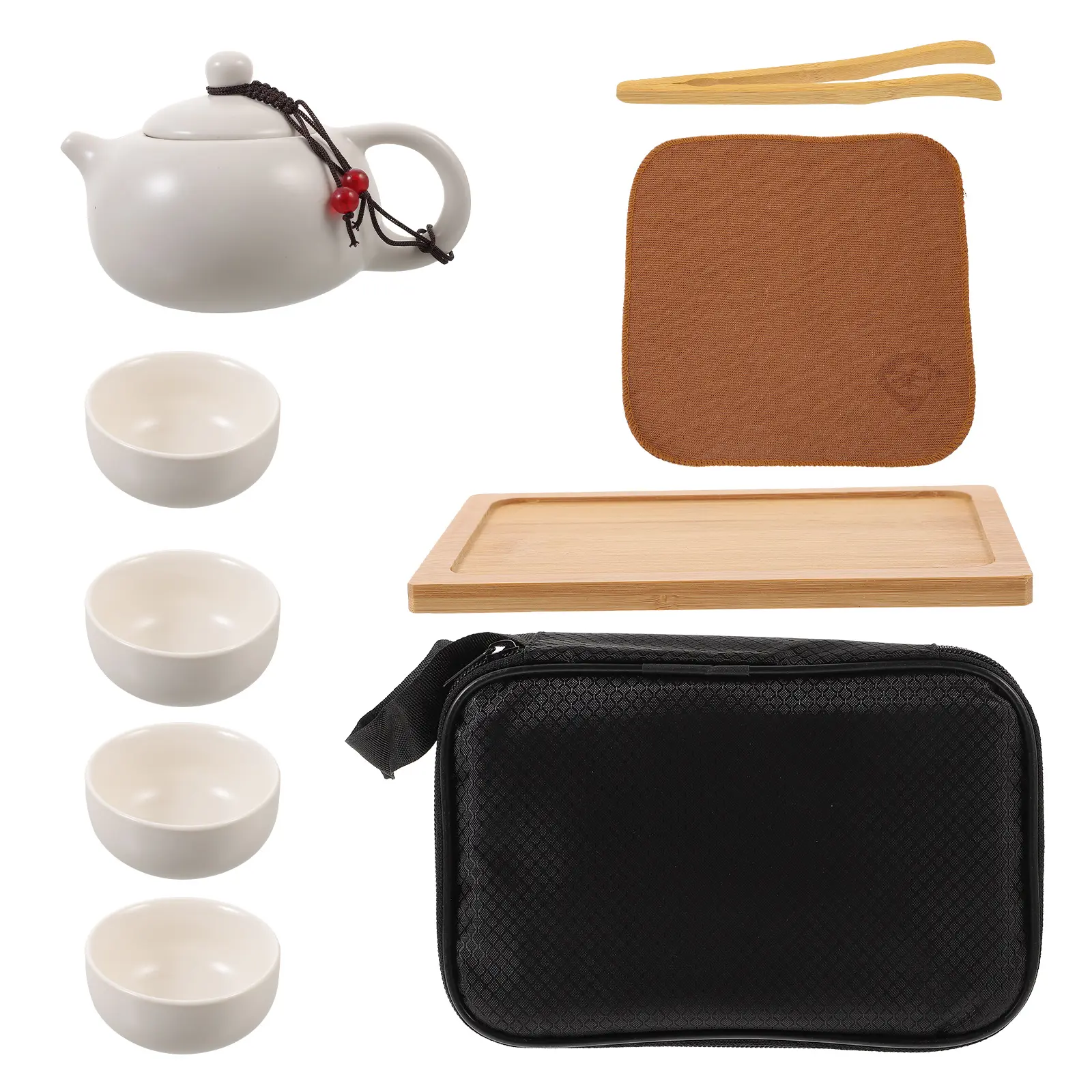 1 set Portable Tea Set Travel Suit Ceramic Pot Teacup Set Chinese Teaware Kit with Storage Bag for Home Outdoor Use for Families