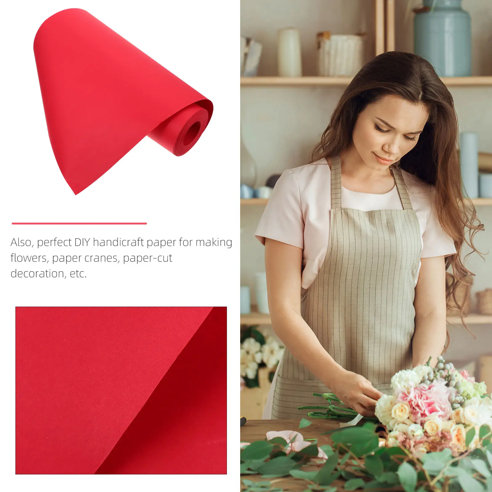 Red Kraft Paper Roll 50m x 60cm Gift Decor Flower Wrapping Paper DIY Craft Supplies Sewing Materials Packaging