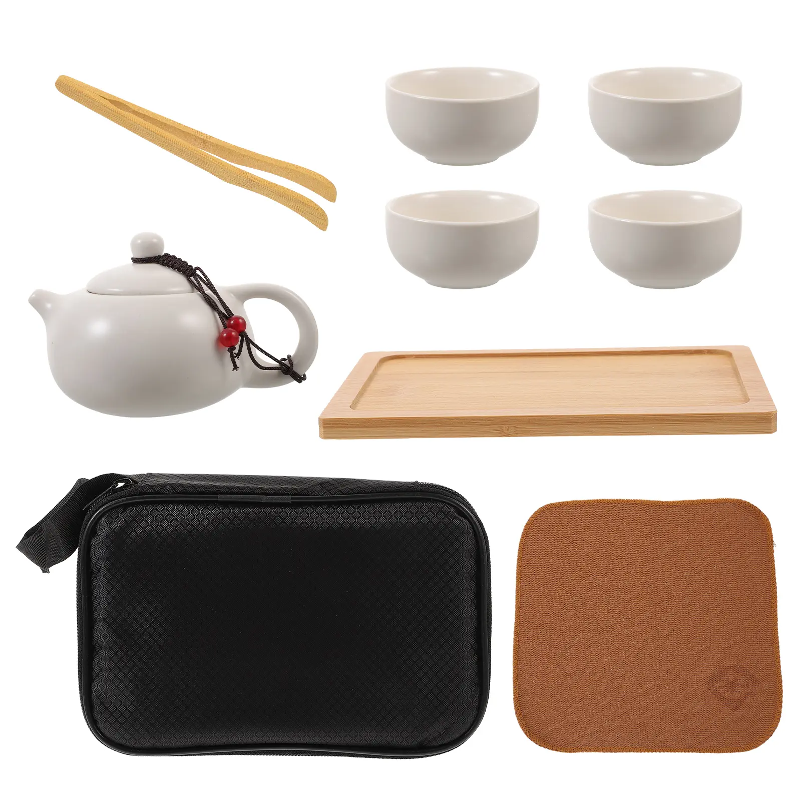 1 set Portable Tea Set Travel Suit Ceramic Pot Teacup Set Chinese Teaware Kit with Storage Bag for Home Outdoor Use for Families