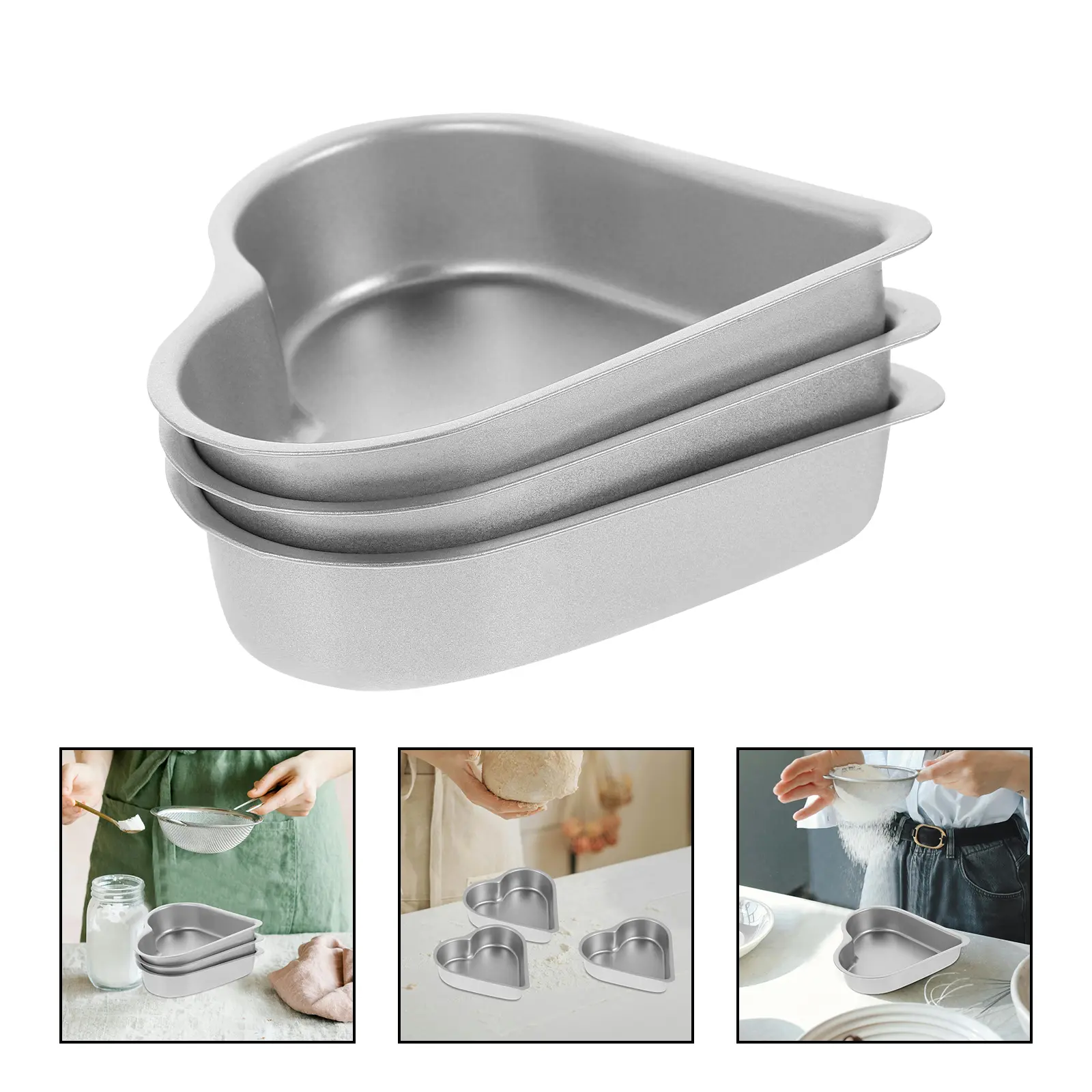 3pcs Heart Shaped Cake Pan Non Stick Jelly Molds Pudding Making Heat Resisting Baking Molds High Carbon Steel Even Baking
