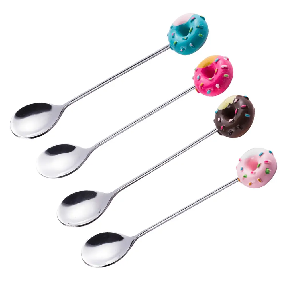 4pcs Donut Spoons Stainless Steel Dessert Ice Cream Teacup Kitchen Gadgets Home Restaurant Accessories Mini Patterns Elegant