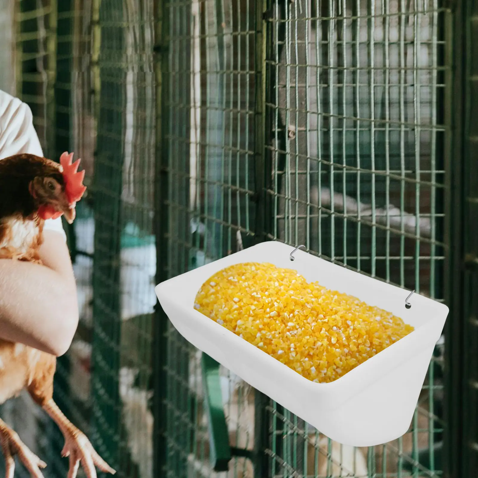 2 set Automatic Feeder Large Capacity Hanging Cage Trough White Color Easy Clean Daily Poultry Use Plastic Stable Long Service