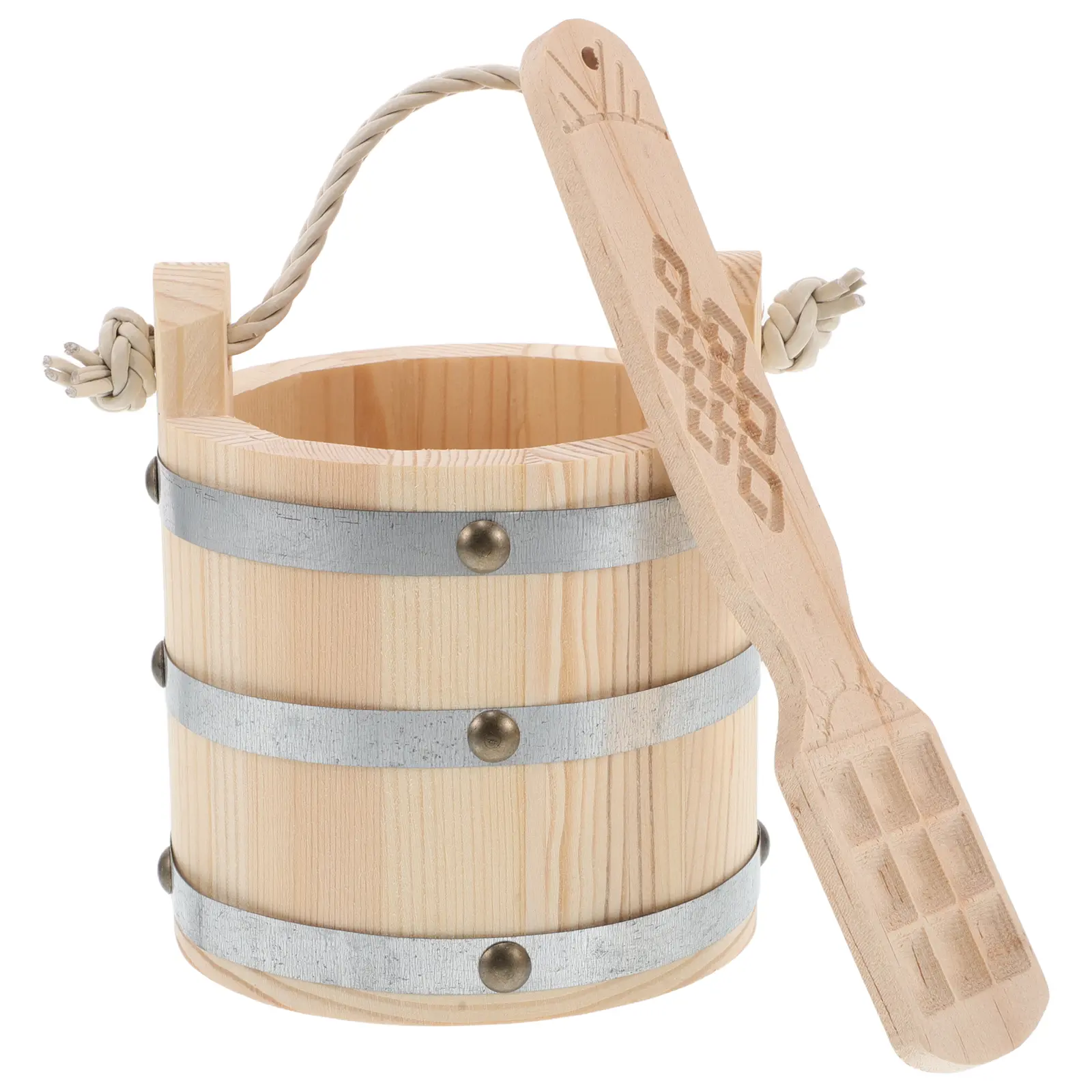 Solid Wood Kitchen Bucket Household Rice Storage Barrel Ladle Thickened Seamless Design Home Restaurant Use Natural Food Safe