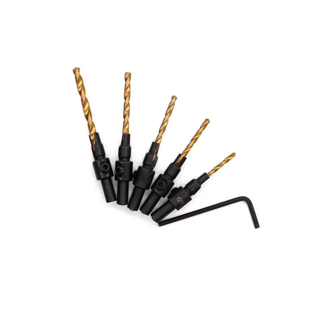 5 pcs Countersink Drill Bit Set High Speed Steel Durable for Wood Plastic Metal DIY Building Engineering Tool Parts