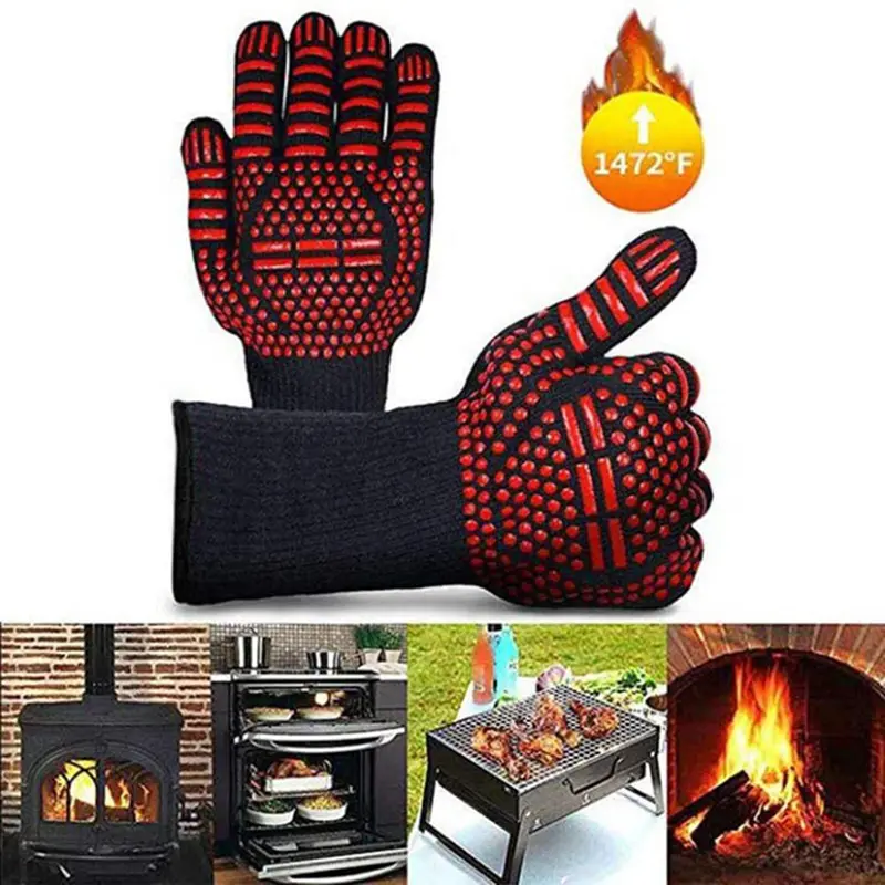 1 pc  Anti-scald Gloves Heat Glove Resistant BBQ Oven Gloves Kitchen Fireproof Barbecue Gloves Anti-slip Gloves For Cooking