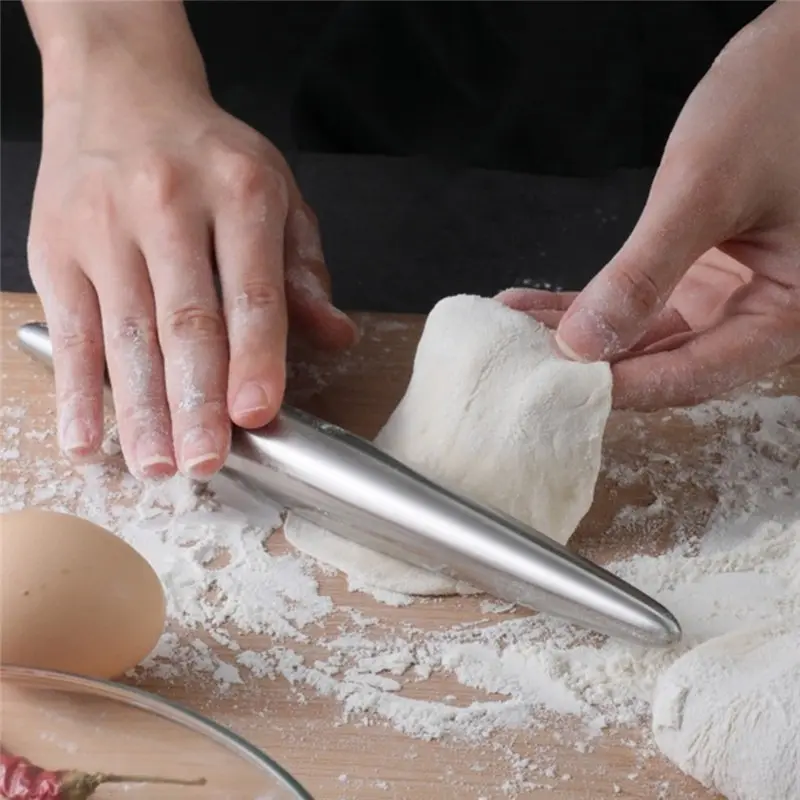 Stainless Steel Rolling Pin Kitchen Utensils Dough Roller Bake Pizza Noodles Cookie Dumplings Making Non-stick Baking Tools 2024