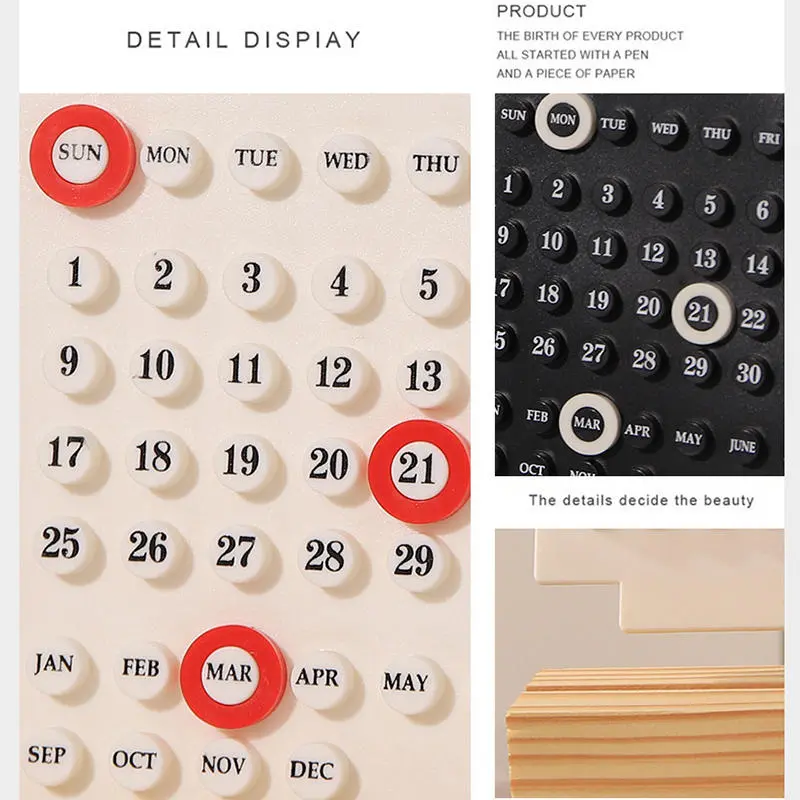 1pc Wood Perpetual Calendar Montessori Calendar Cute Desk Calendar Adjustable Week Month Date Display Calendar Home Office Desk