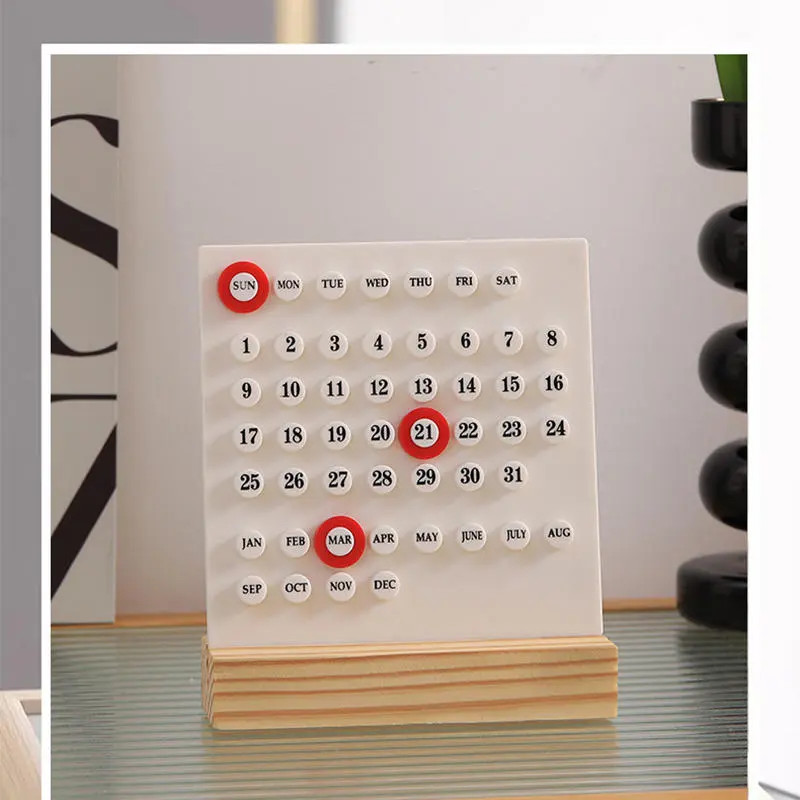 1pc Wood Perpetual Calendar Montessori Calendar Cute Desk Calendar Adjustable Week Month Date Display Calendar Home Office Desk