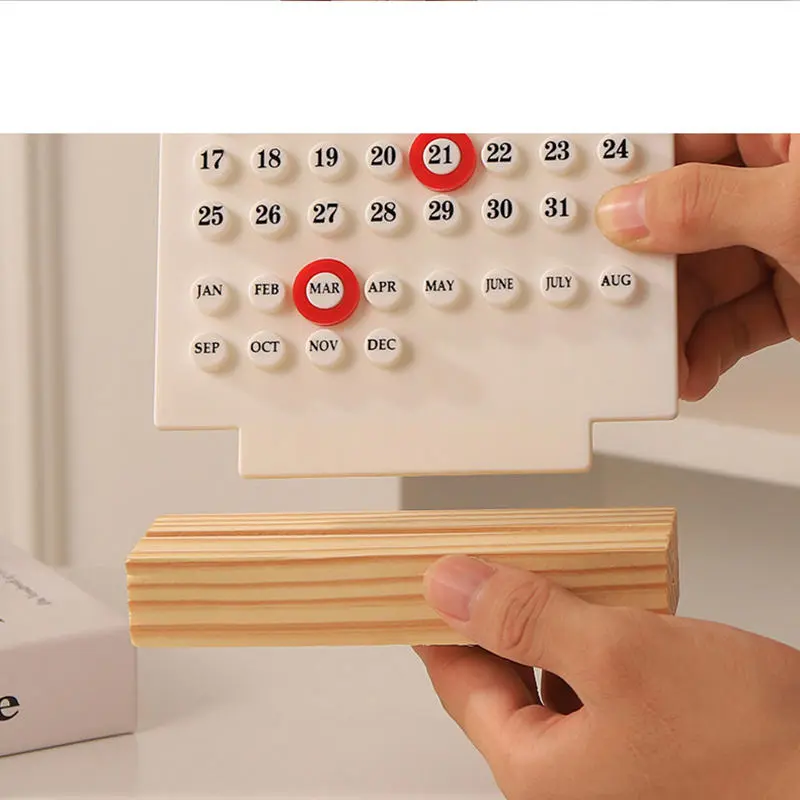 1pc Wood Perpetual Calendar Montessori Calendar Cute Desk Calendar Adjustable Week Month Date Display Calendar Home Office Desk