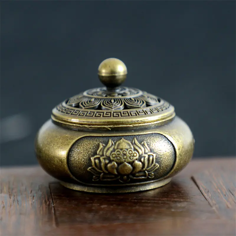 Classical Antique Lotus Flower Incense Burner Buddhism Holder Brass Mini Sandalwood Censer Incense Metal Craft Home Decoration