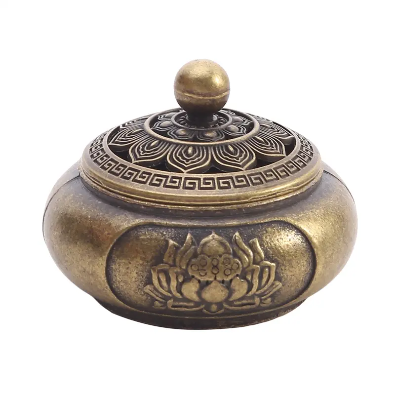 Classical Antique Lotus Flower Incense Burner Buddhism Holder Brass Mini Sandalwood Censer Incense Metal Craft Home Decoration