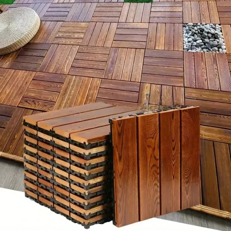 1-10pcs Anti Corrosion Wood Flooring Outdoor Carbonized Wood Flooring Balcony Courtyard Flooring Splicing Waterproof Solid