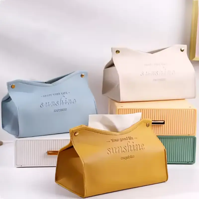 PU Leather Tissue Box Holder, Rectangular Simple Life Design, Decorative Storage for Home, Living Room, Hotel