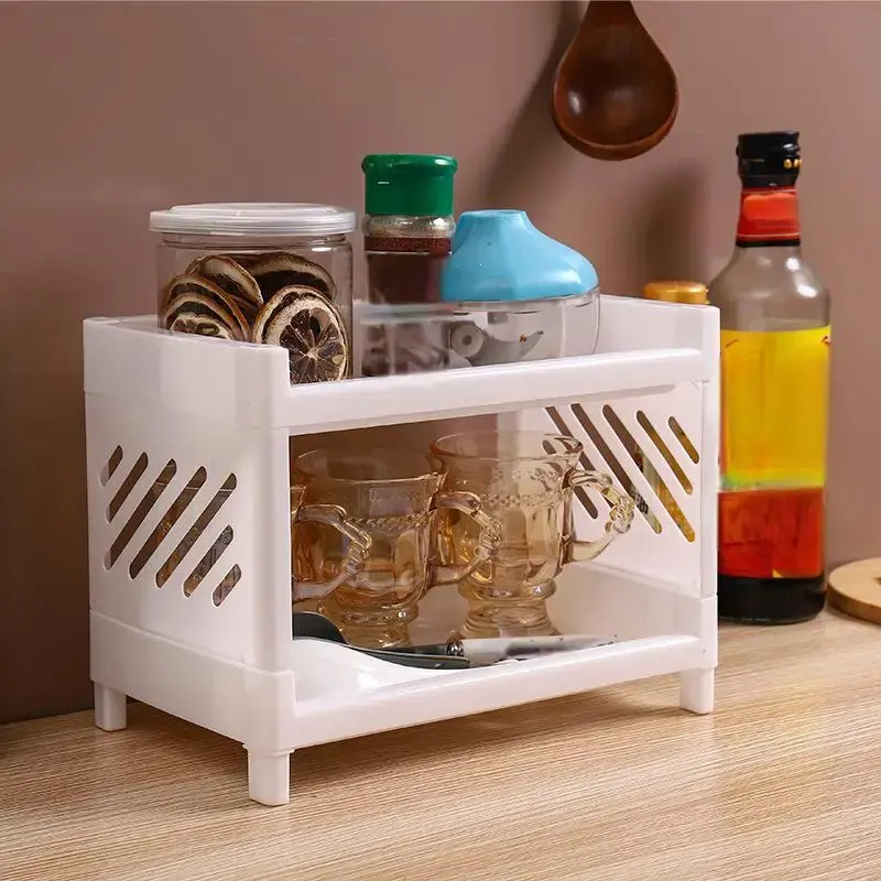 1/2PC PP Desktop Double Layer Storage Rack Rectangular White Organizing Student Desk Office Cosmetics Stationery