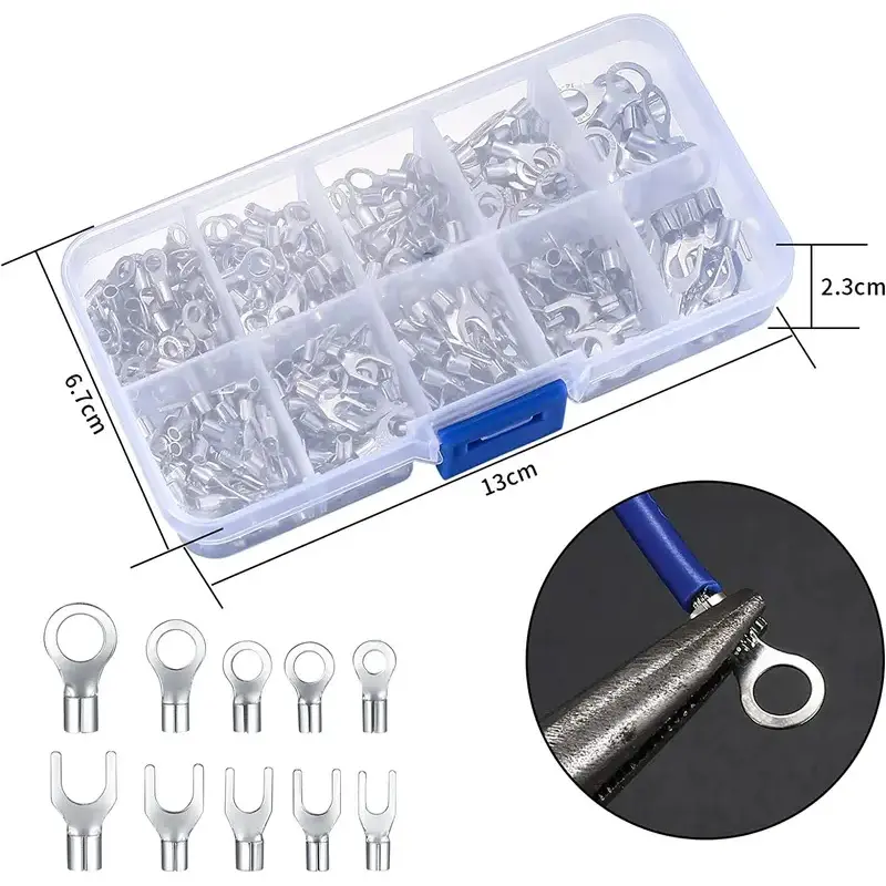 Copper Ring Fork Terminals Kit Non-Insulated Electrical O/Y Type  Brass Terminal Assortment Set Cable Wire Connector Crimp Spade