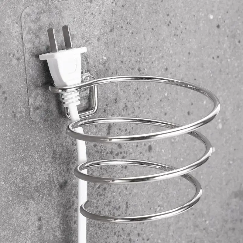 1pc Hair Dryer Holder Free Punching Stainless Steel Hair Dryer Rack Wall Hanging Bathroom Bathroom Hair Dryer Rack Storage Rack