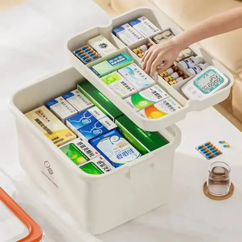 Portable Medicine Box Large Capacity Home Furniture Living Room Glove Box Home Emergency Medicine Box Multi-Layer Storage Box