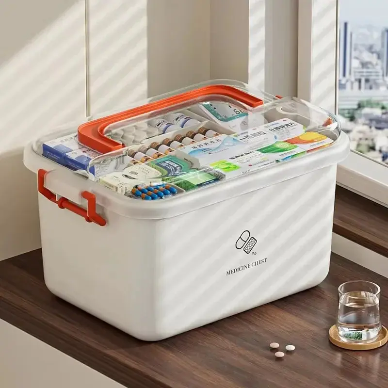 Portable Medicine Box Large Capacity Home Furniture Living Room Glove Box Home Emergency Medicine Box Multi-Layer Storage Box