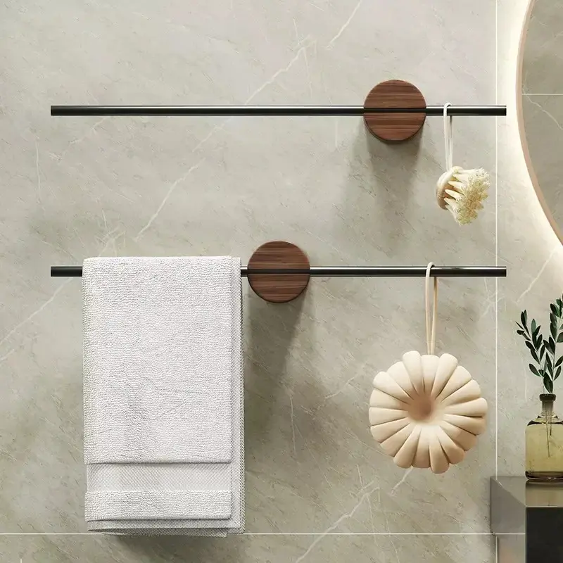 50cm Wood Towel Rack shelves Hanger Bath Towel Holder Wall Hanging Towel Bar Space Aluminum Bathroom Shelf Kitchen Storage Rack