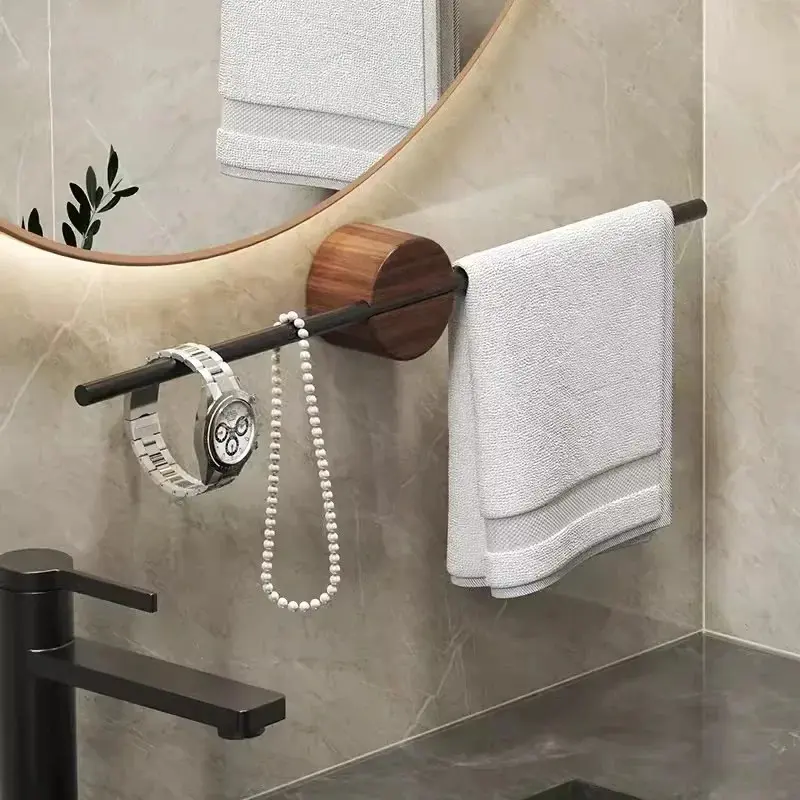 50cm Wood Towel Rack shelves Hanger Bath Towel Holder Wall Hanging Towel Bar Space Aluminum Bathroom Shelf Kitchen Storage Rack