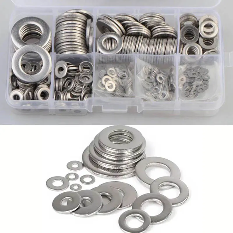 580pcs 9 Sizes 304 Stainless Steel Flat Washers Assortment Kit (M2 M2.5 M3 M4 M5 M6 M8 M10 M12) Suitable for Home Decoration
