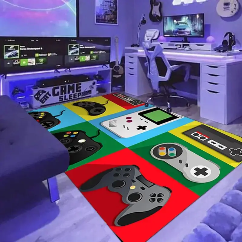 Living Room Carpet Cartoon Game Machine Pattern Floor Mat Children's Player Area Carpet Soft Non-Slip Bedroom Entrance Floor Mat