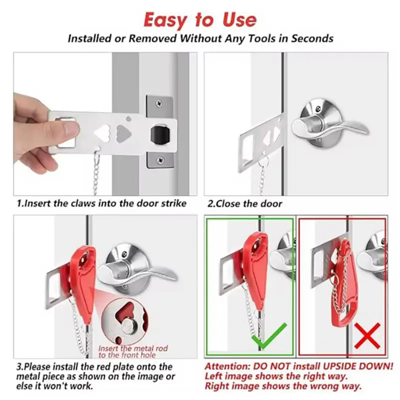 Portable Door Lock for Home Double Hole Anti-theft Chain Lock for Room Hotel Anti Theft Security Lock for Apartment and College