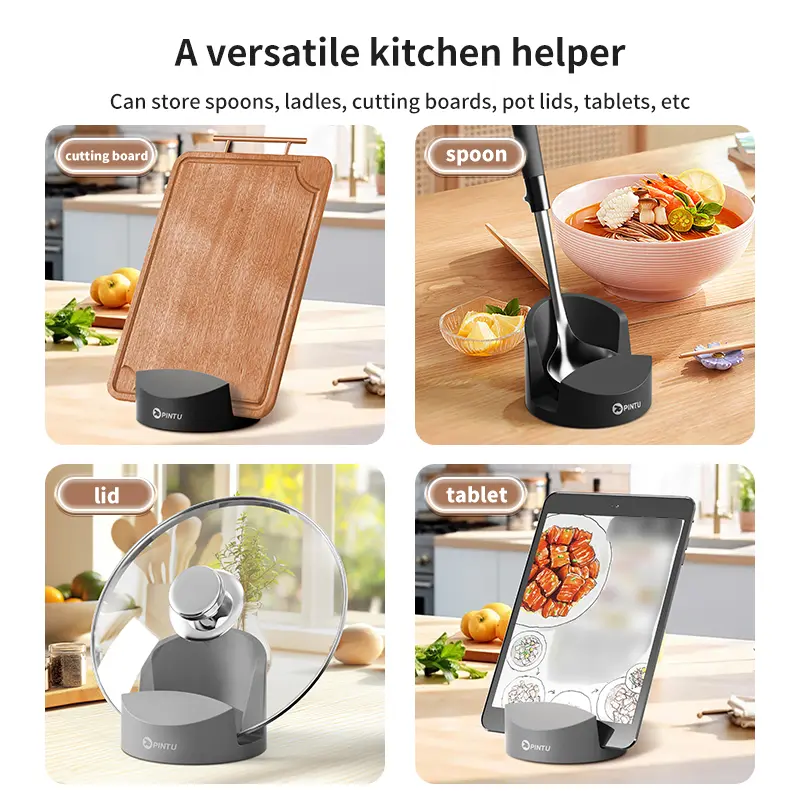 1/2pcs Nordic Style Beige/Black Silicone Pot Lid Shovel Storage Rack Practical Multifunctional Kitchen Supply Non Slip