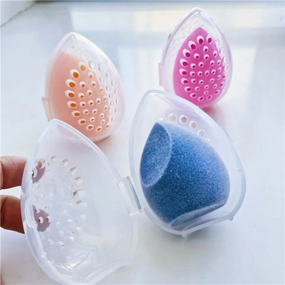 Beau Egg Storage Shell With Hole, Portable BreathablePowder Puff Box With Lid, Travel Holiday Supplies