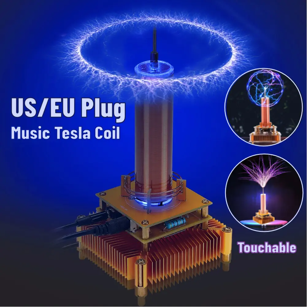 Musical Tesla Coil Music Plasma Speaker DC8-32v Plasma Music Tesla Coil Module Golden With Acrylic Shell EU/US Power Plug