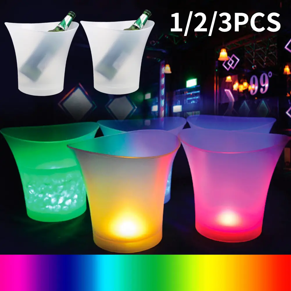1/2/3pcs 5L Colorful LED Light Up Waterproof Plastic LED Ice Bucket Champagne Beer Bucket Bars Nightclubs LED Bars Night Party