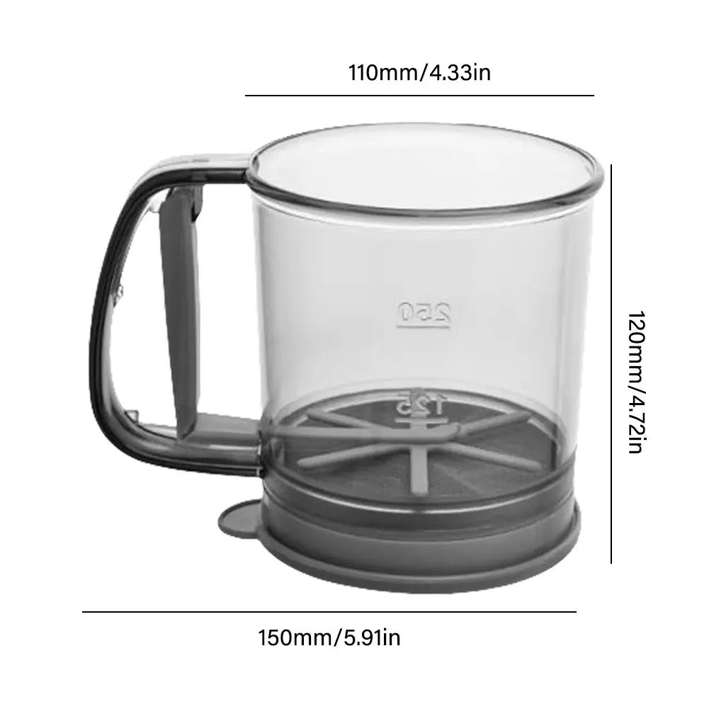 Hand Crank Flour Sieve Semi-Automatic One Hand Press Crank Sifter Plastic Sugar Powder Sieve Cup Practical Baking Tool for Home
