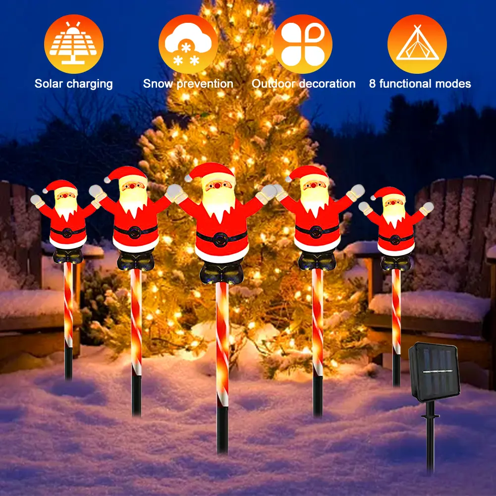 Santa Claus Solar Powered Stakes Light IP65 Waterproof Garden Light 8 Light Modes Outdoor Patio Lights for Walkway Patio Garden
