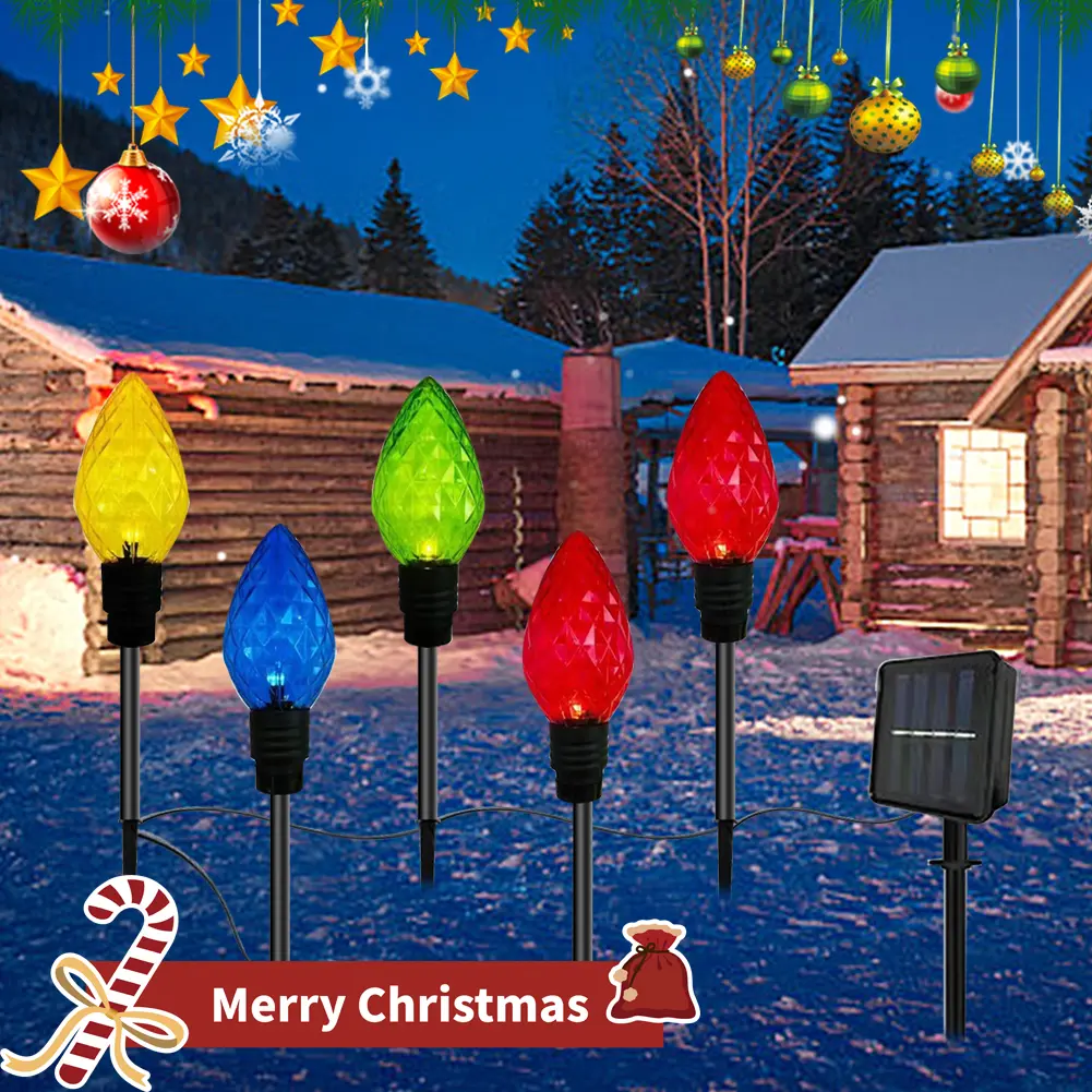 Santa Claus Solar Powered Stakes Light IP65 Waterproof Garden Light 8 Light Modes Outdoor Patio Lights for Walkway Patio Garden