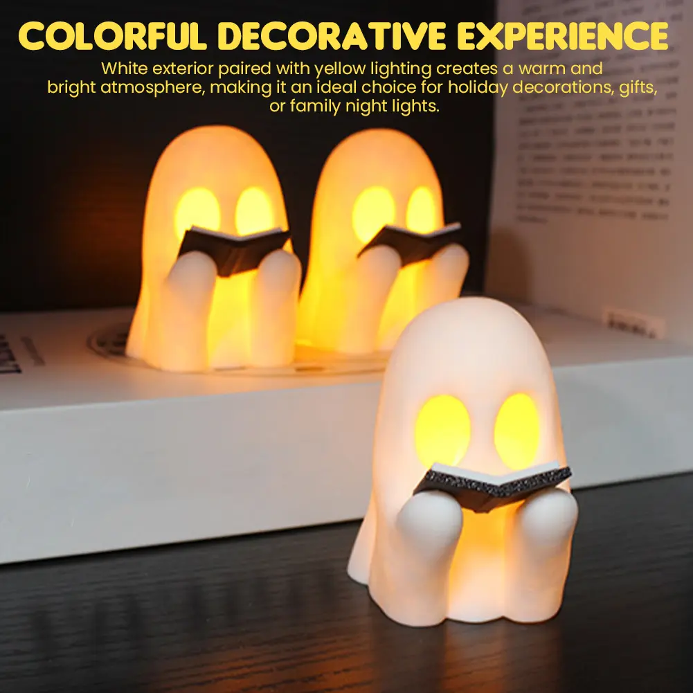 Cute Ghost Reading Book Lamp Halloween Ghost Night Light 3D Ghost LED Reading Night Light Halloween Room Decor Lights Decoration