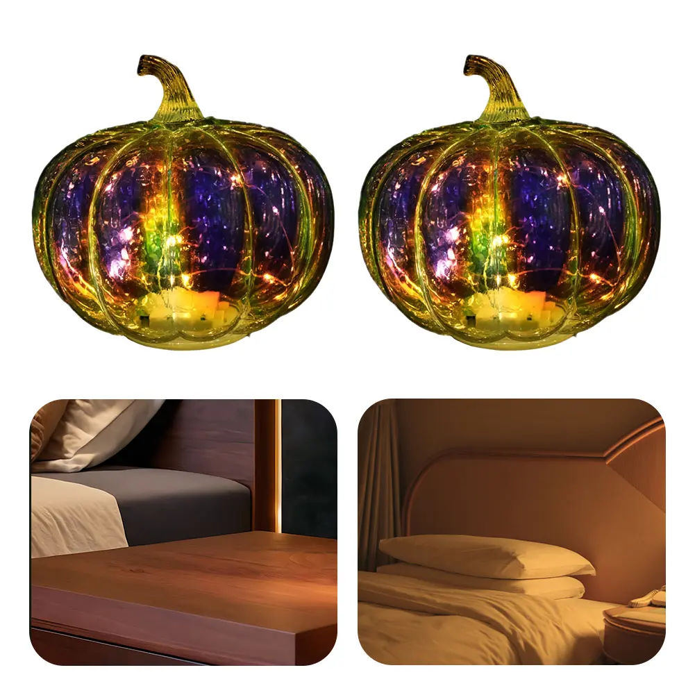 Decorative Pumpkin Lantern with Timer Halloween Luminous Ornaments 3 Modes Glass Pumpkin Lantern Holiday Lighting Decorations