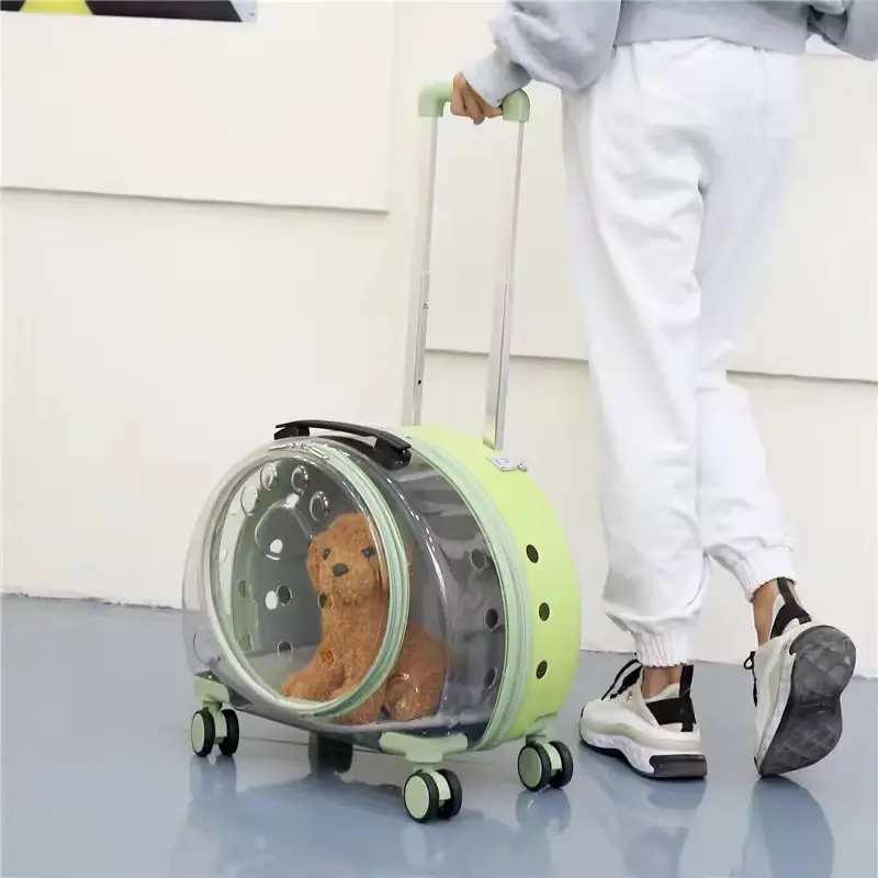 Airline Approved Cat Dog Carrier Backpack Fully Transparent Portable PC Trolley Case With Wheels Breathable Travel Kennel Bag