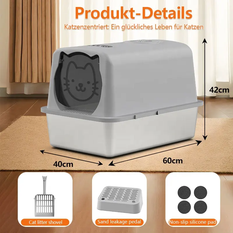 Wholesale  Hot XL Extra Large Cat Litter Box Easy Clean Lid Stainless Hooded Enclosed Cat Litter Box